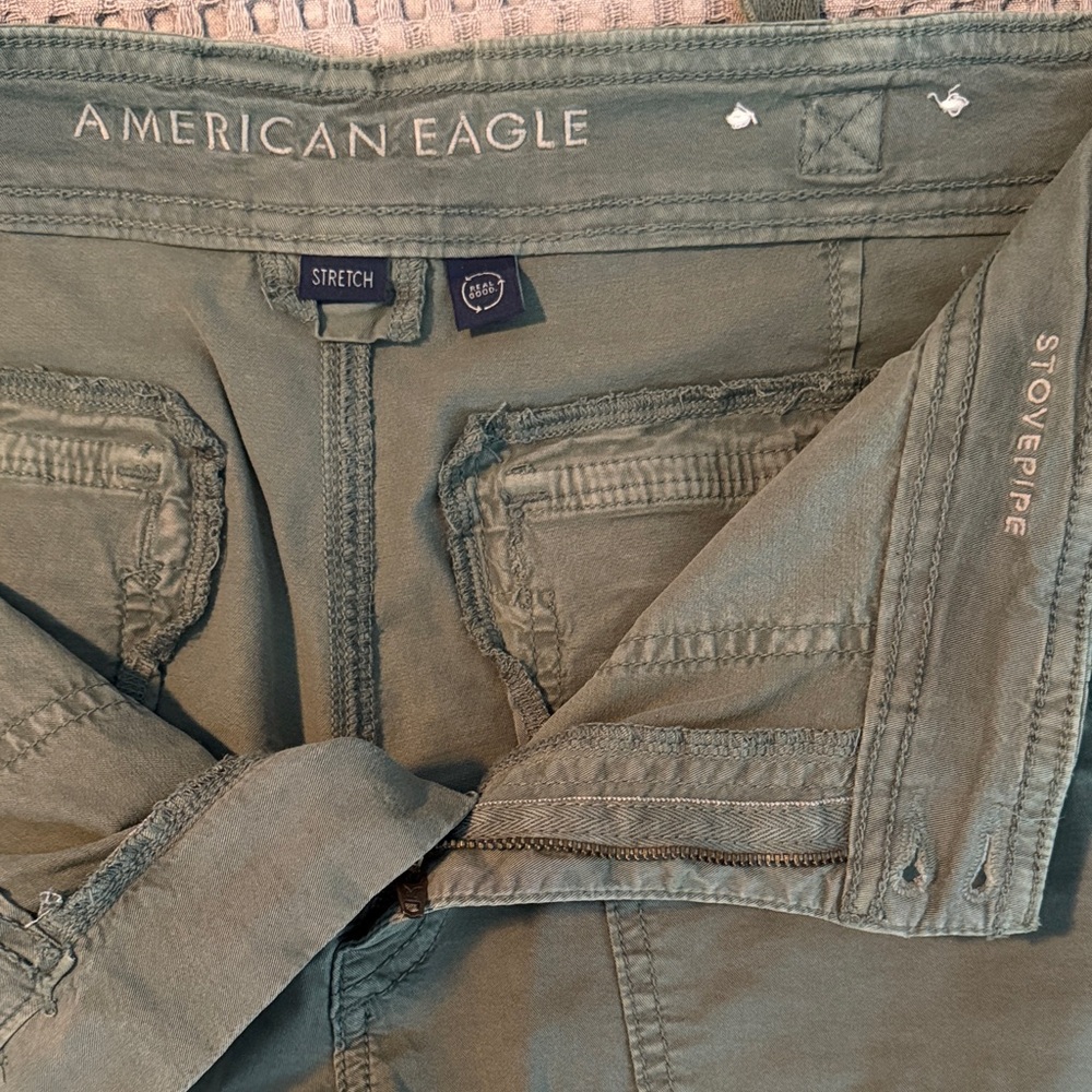 American Eagle Outfitters Olive Stretch Slim Straight Jeans